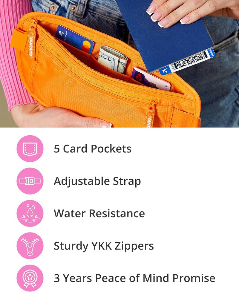 Vantamo Money Belt with RFID For Men & Women, Hidden Passport Holder for Travel, 2 Compartment Travel Fanny Pack for Women Anti Theft - Image 5